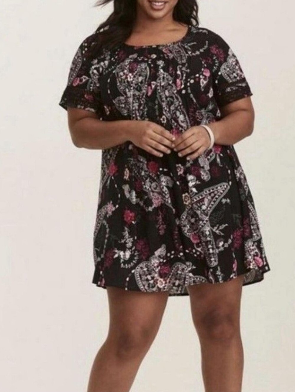 Torrid Plus-Size Black Floral Paisley Short Dress Tunic Size 4